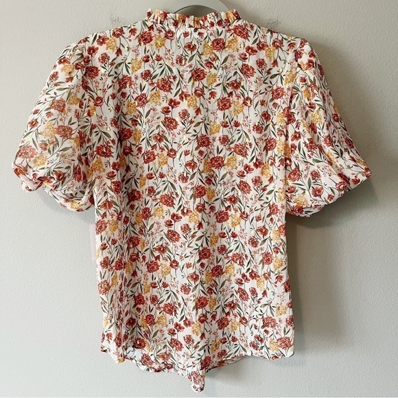 Roommates NWT Semi-Sheer Floral Print Blouse Short Puff Sleeves Size XL - Picture 6 of 11